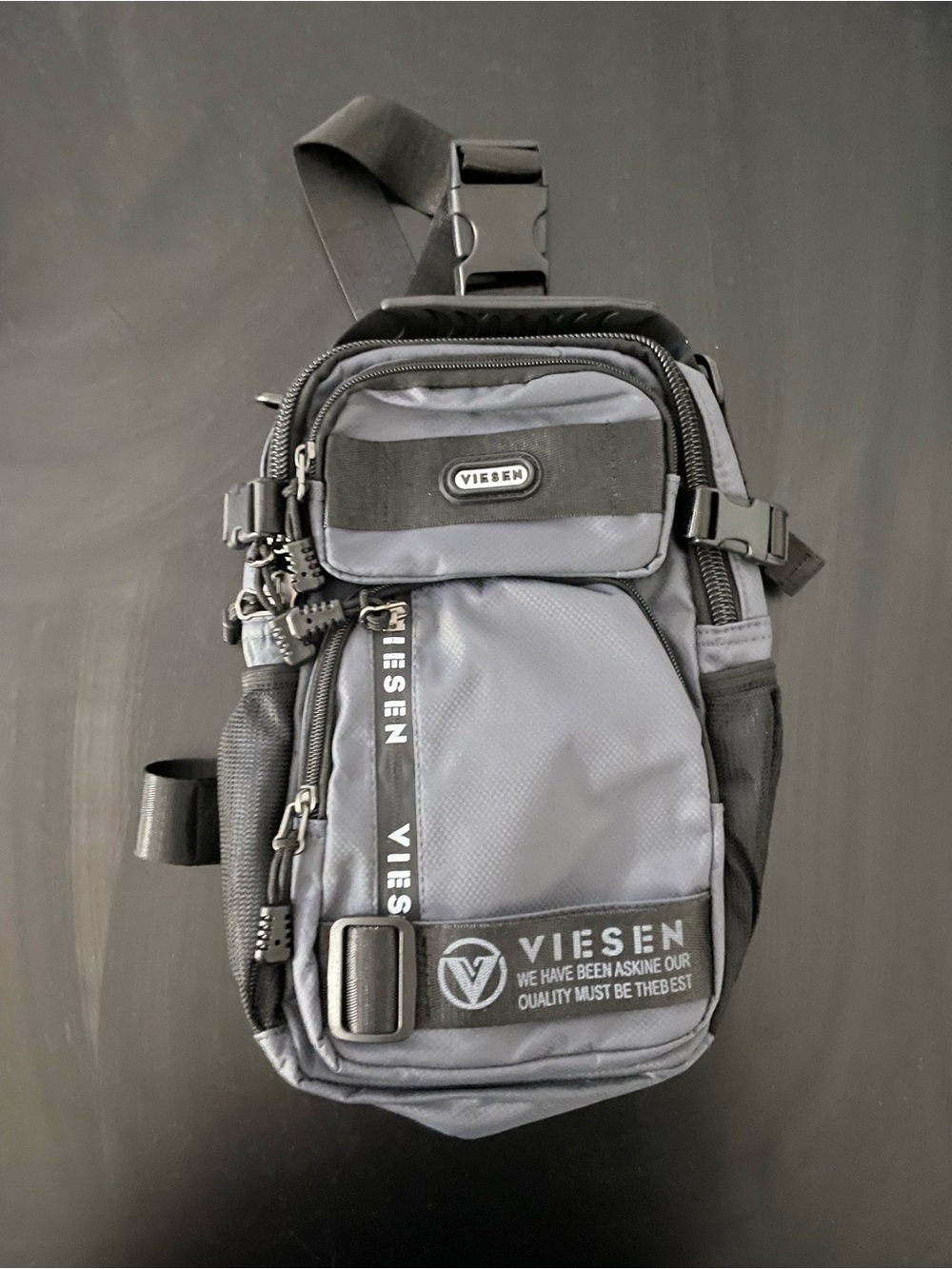 Men's Gray Sling Belt Bag with Multiple Compartments